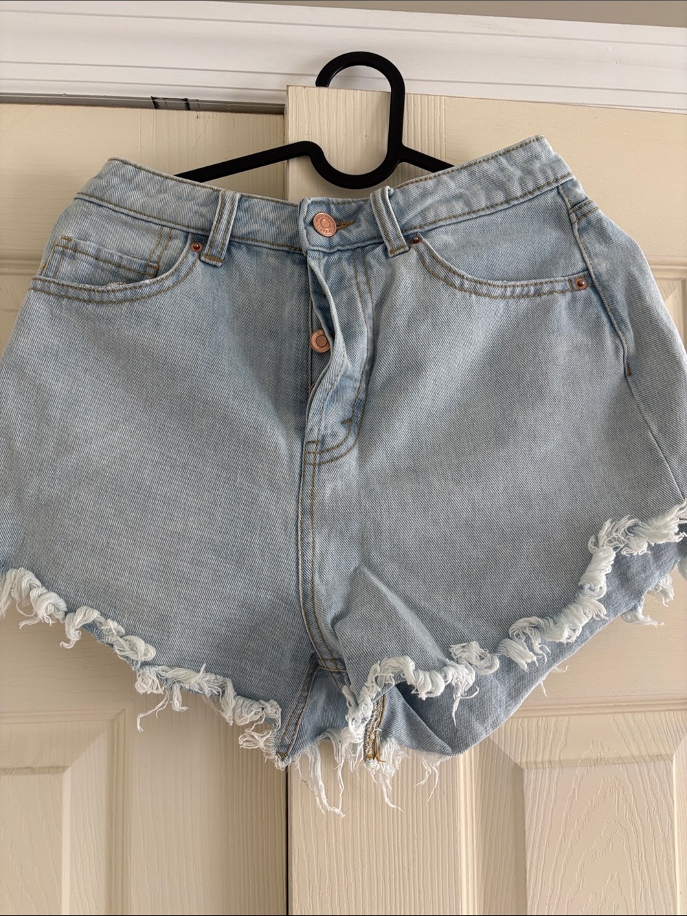 wild fable Light Blue High-Rise Frayed Hem Denim Shorts